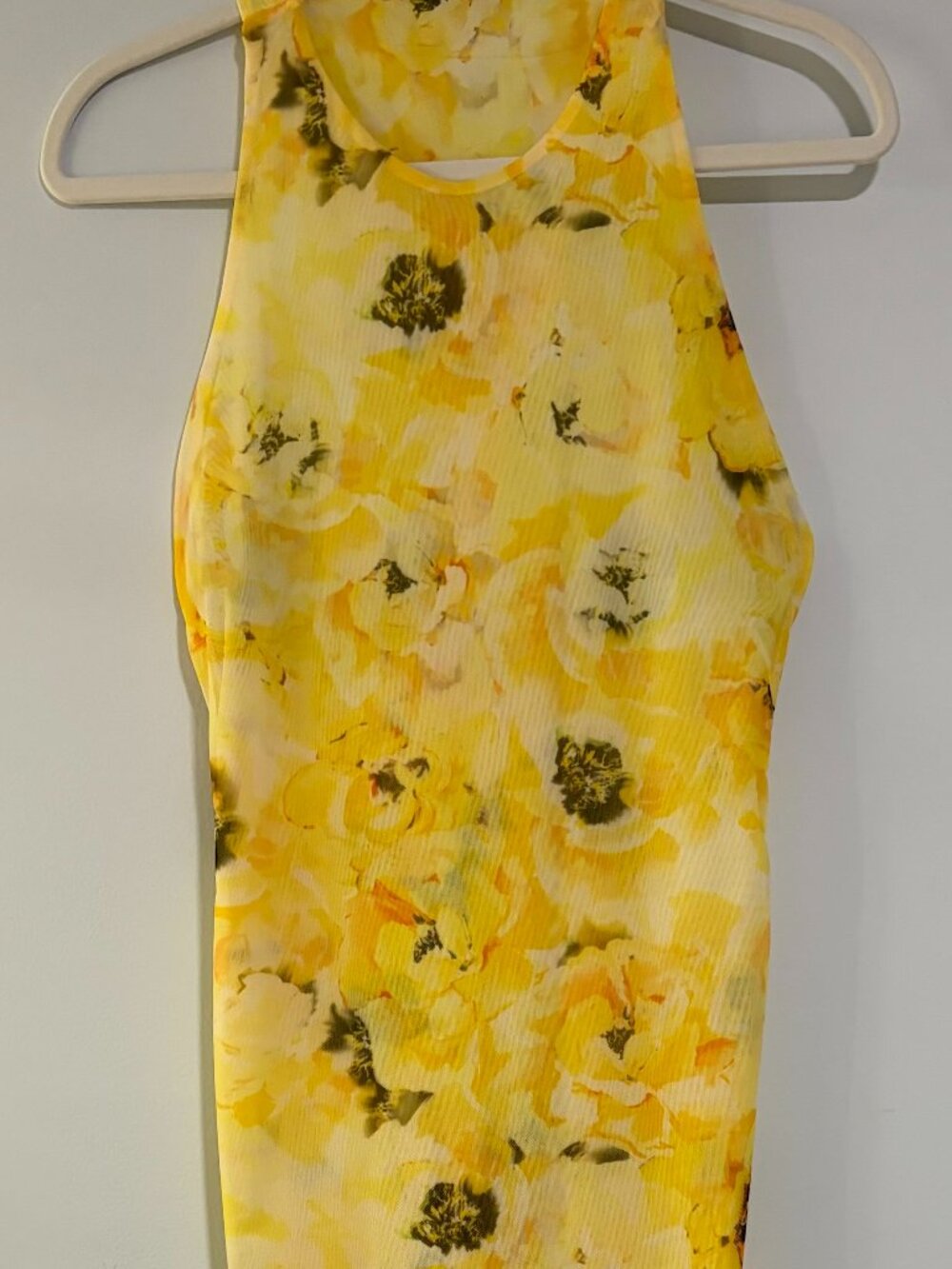 ZARA Yellow Floral Mesh Tulle Open Twist Back Lined Maxi Dress Medium